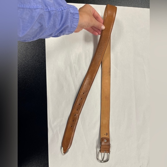 A & D Milano Tan Italian Leather Belt with Solid Brass Silver Tone Hardware 45" - Picture 7 of 9